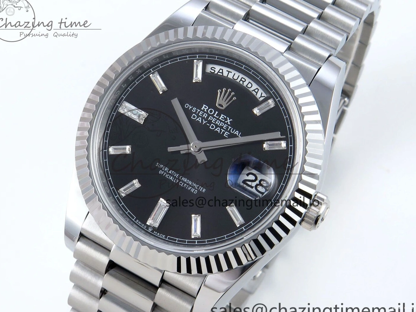 0123 OnTrend Day Date 40 SS 228239 Noob 1:1 Best Edition Black Crystal Dial on President Bracelet A2836 (Gain Weight) 807